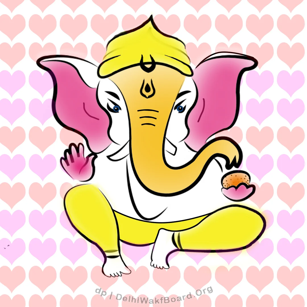 A cute appearance of God Ganesh in cartoon style especially for kids and youth. He is wearing yellow cloth, a laddo on his left hand and a blessing with his other hand.
