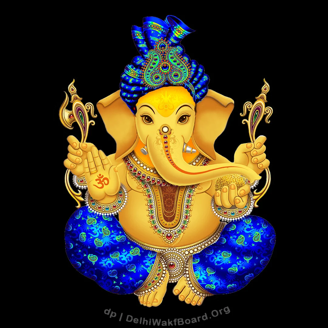 The eye-catching appearance of Ganesh Ji is designed for all. He is wearing blue cloth, laddu on his left hand, blessing us with his right hand, instruments and weapons on his other hands.