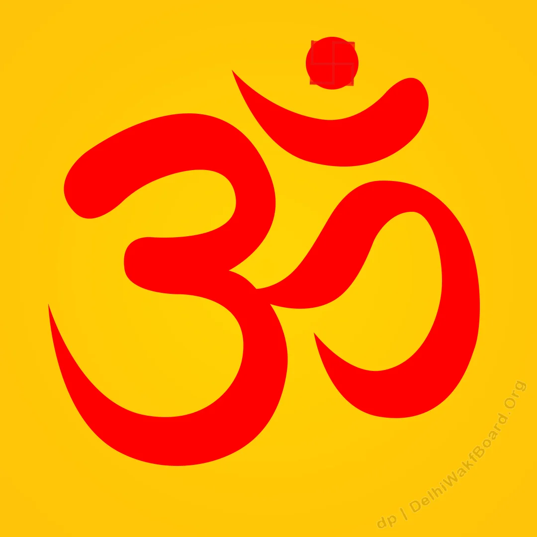 A red symbol of om on an orange background.